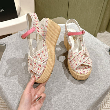 CC 25SS Espadrille Sandals 85MM Pink Colorful Tweed Cowhide 462247