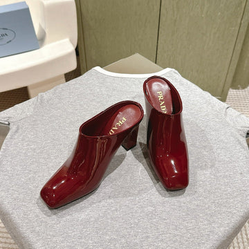 Pra 2026S High Heel Mule 75 Dark Red Patent Leather 657676