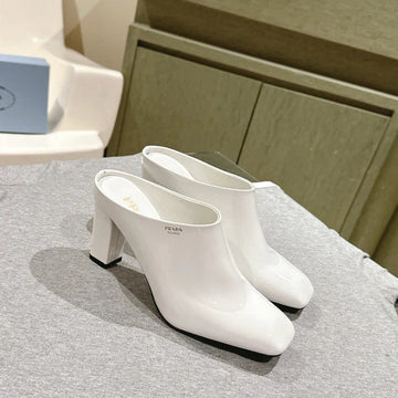 Pra 2026S High Heel Mule 75 White Patent Leather 657677