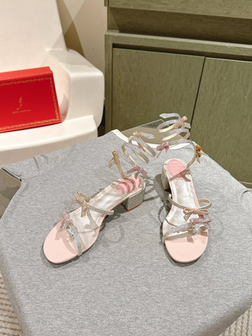 Rc 25 Snake-Shaped Add Bow High Heeled Pink Silk Rhinestones 268070