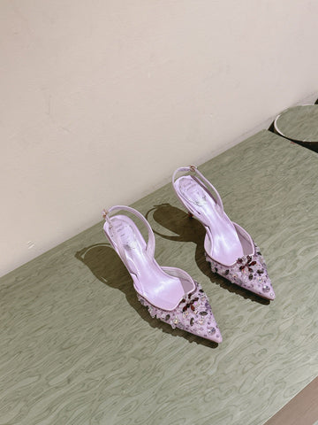 Rc 25C Slingback Diamond High Heeled Purple Silk Rhinestones 268076