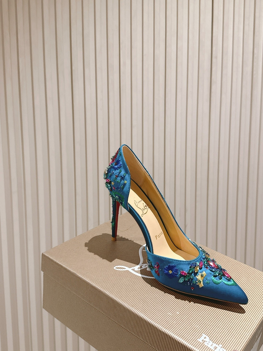 Colorful Embroidered Iriza Pumps 105MM In Aqua Blue Satin