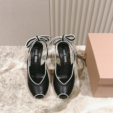 Miu Mordoré Slingback Pumps 85MM Black Cowhide Sheepskin 445793