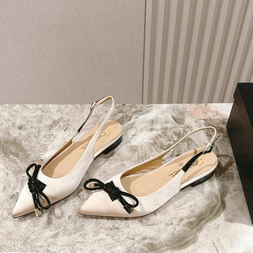 CC 25SS Bow Tie Slingbacks 20MM Beige Satin & Patent Leather 447410
