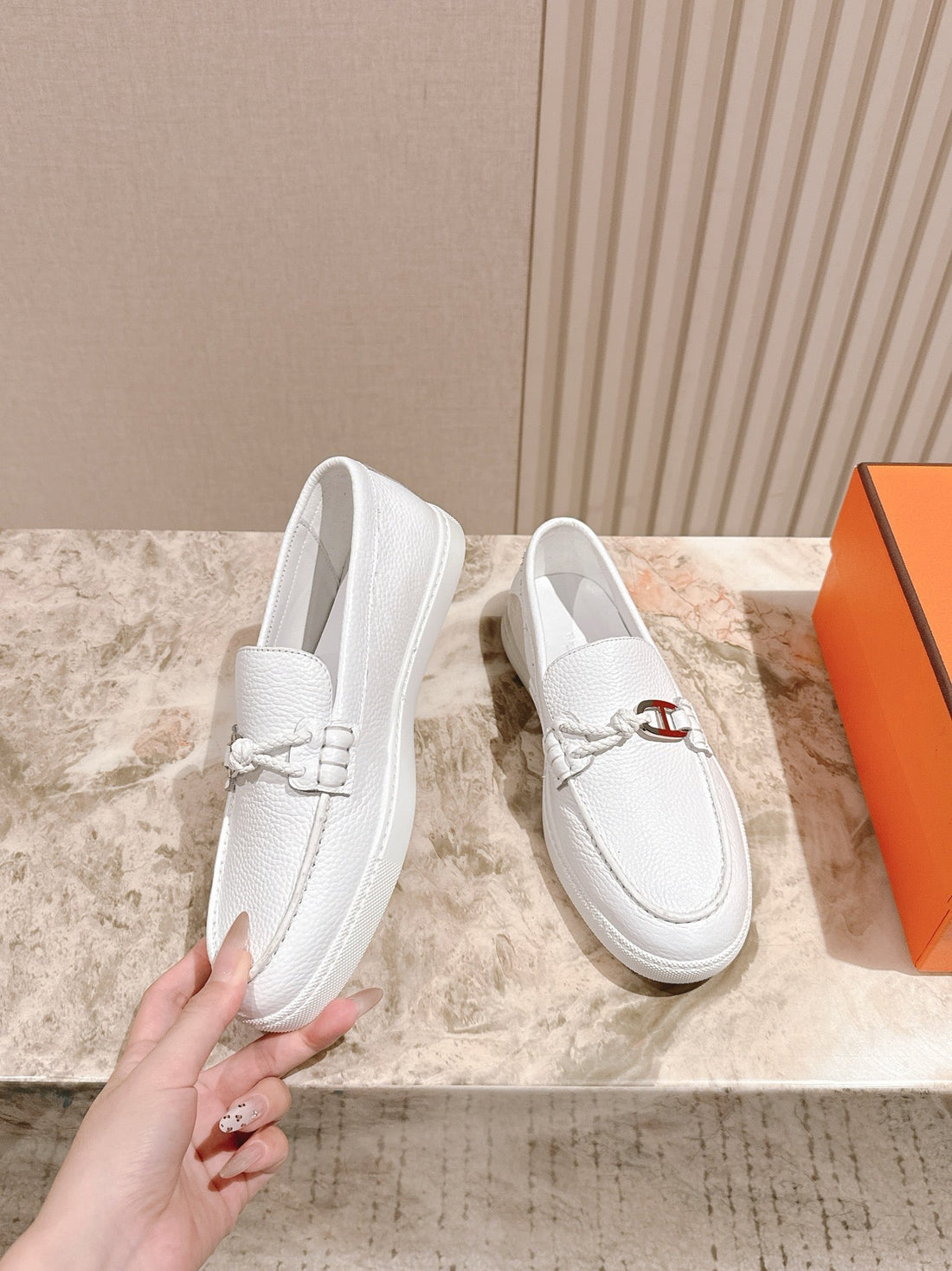Hm 25S Ignacio Loafer White Grain Leather Rubber 445336