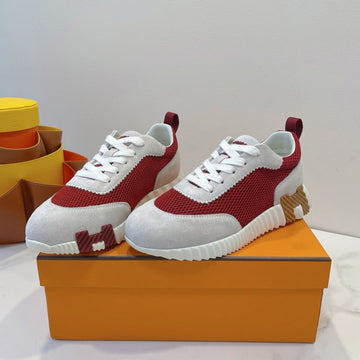 Hm Bouncing Sneaker Beige Gray Mix Red Fabric With Suede 212285