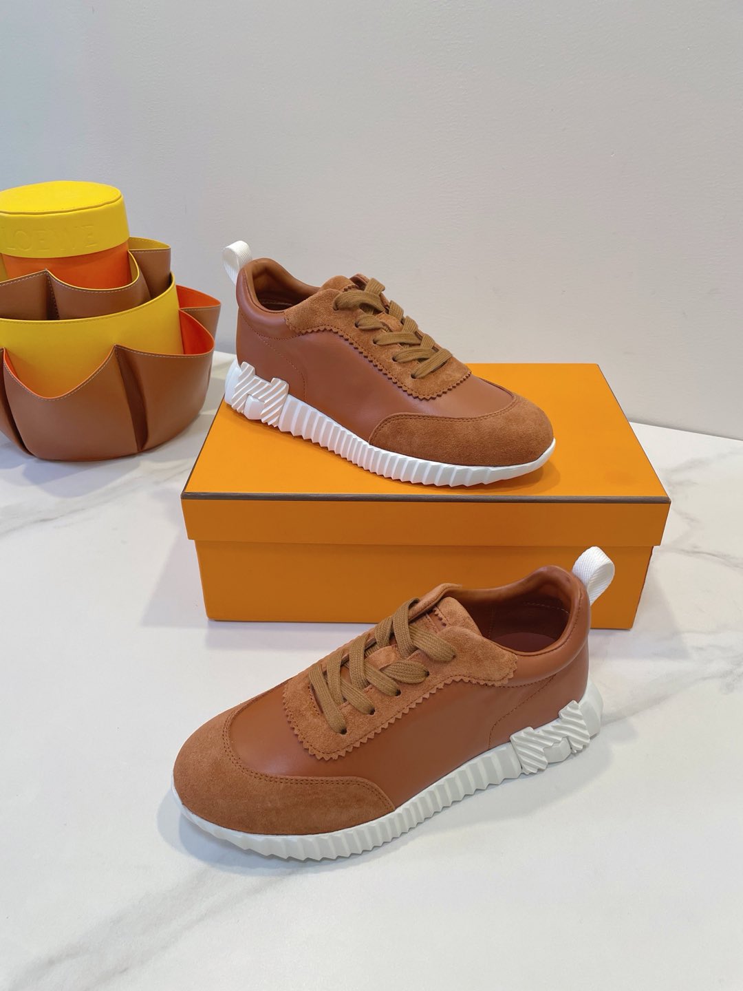 Hm Bouncing Sneaker Bronze Brown Calfskin And Suede 212287