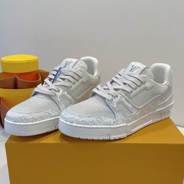 LV Trainer Maxi Sneaker In White Embossed Calfskin
