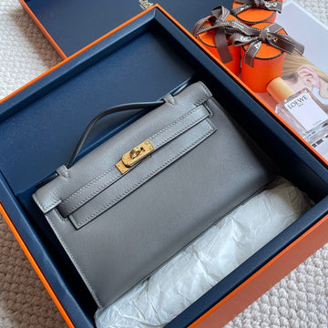 HM Kelly Pochette 22CM Smoke Gray Swift Gold Hardware