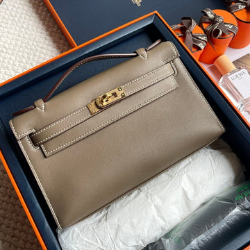 HM Kelly Pochette 22CM Gris Elephant Swift Gold Hardware