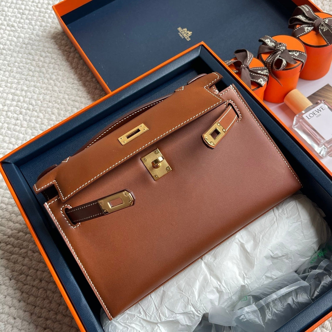 HM Kelly Pochette 22CM Dark Brown Swift Gold Hardware