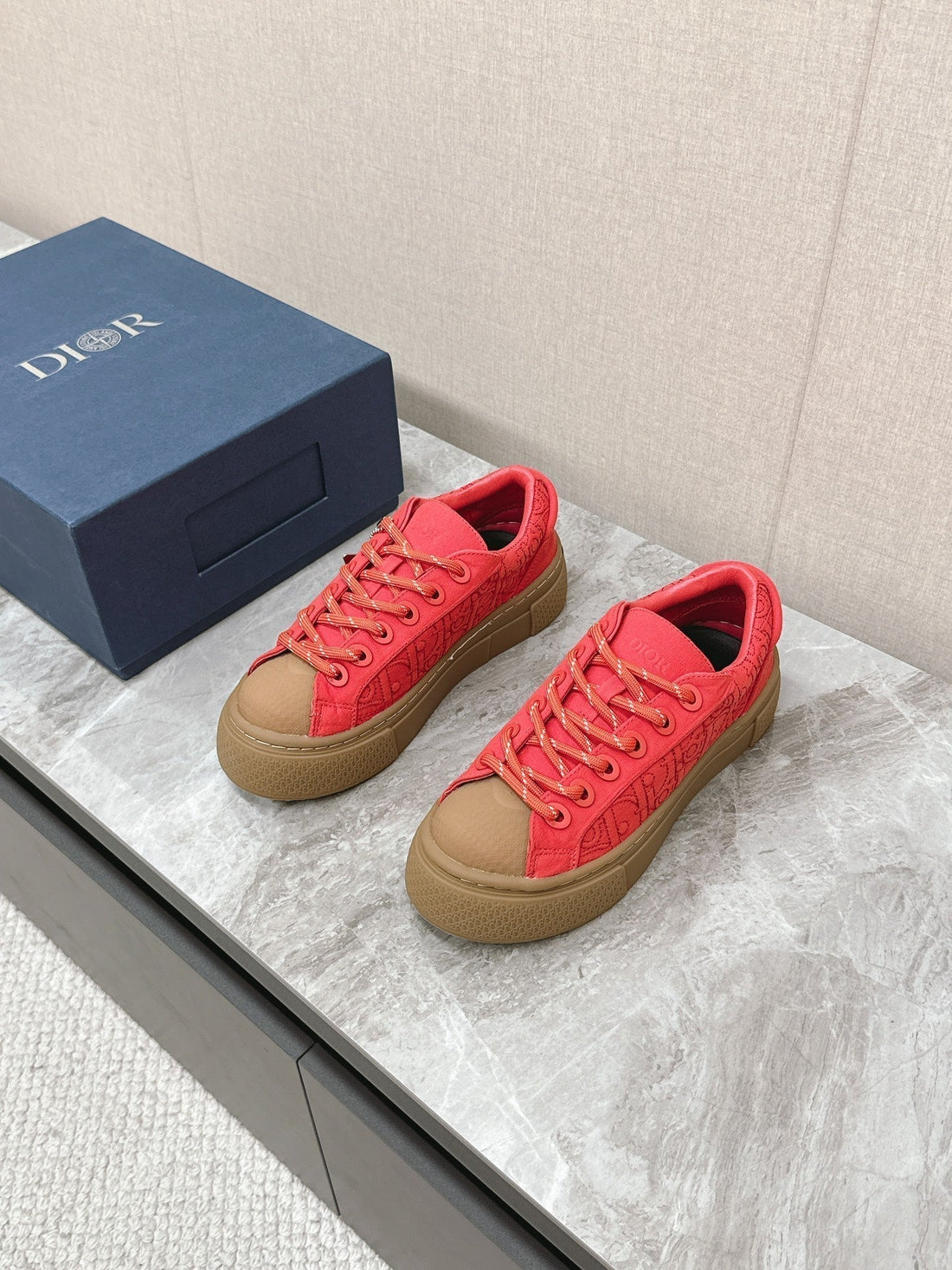 CD And Stone Island B33 Sneaker –– Limited And Numbered Edition Coral Red Canvas