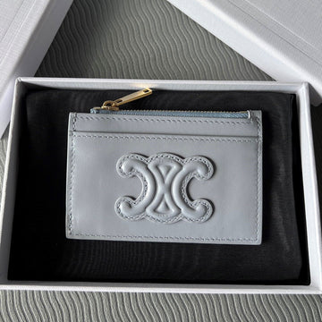 Triomphe Zipped Card Holder Glacier Cowhide Leather
