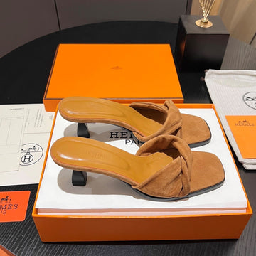 Hm Giny Sandal 5.5 Tan Brown Suede Calfskin 680057