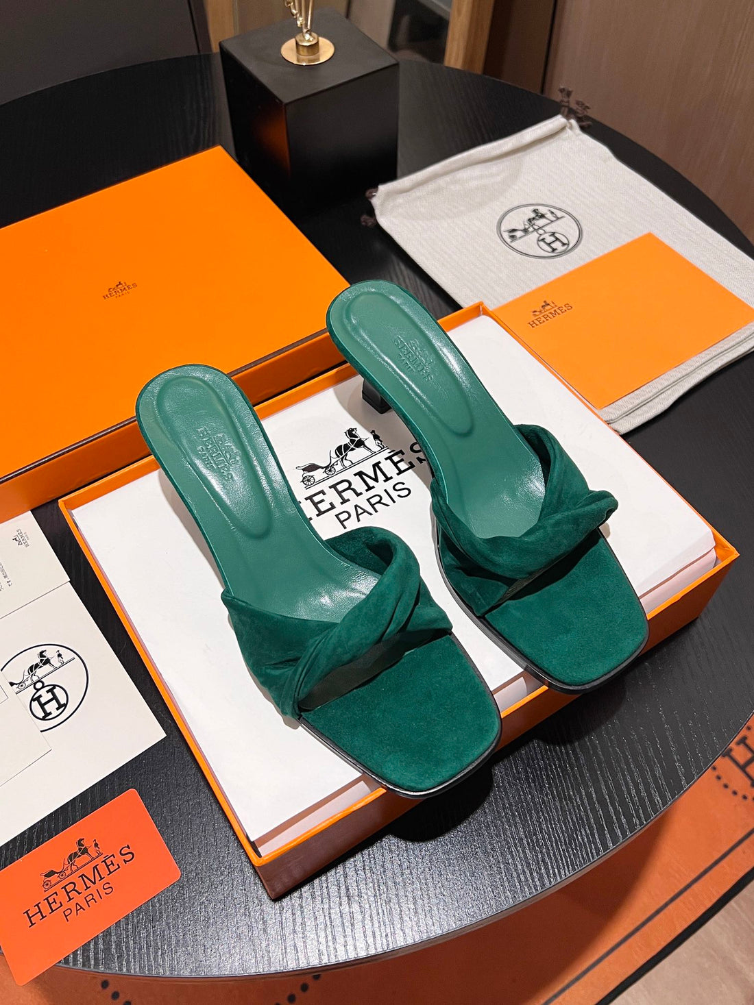 Hm Giny Sandal 5.5 Teal Green Suede Calfskin 680061
