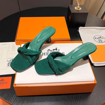 Hm Giny Sandal 5.5 Teal Green Suede Calfskin 680061