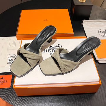 Hm Giny Sandal 5.5 Light Taupe Suede Calfskin 680058