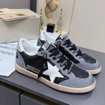 Golden Goose 26S Ball Star Sneakers Black Grey Suede Glitter 735897