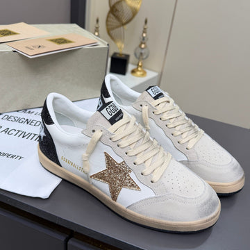 Golden Goose 26S Ball Star Sneakers White Black Glitter Leather 735904