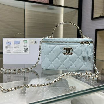 CC 25S Small Vanity 17CM Cloud Blue Grained Calfskin Light Gold Hardware