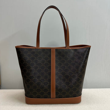 Medium Cabas Triomphe Canvas 31.5 Tan Calfskin