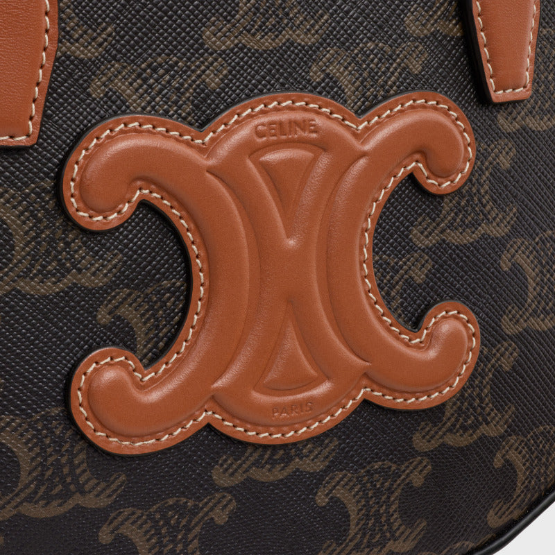 Celine Oval Bag 24CM Triomphe Canvas Brown Calfskin