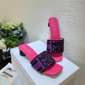 Dway Heeled Slide 35 Purple Red Embroidered Cotton