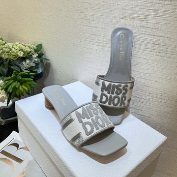 Dway Heeled Slide 35 Grey Embroidered Cotton