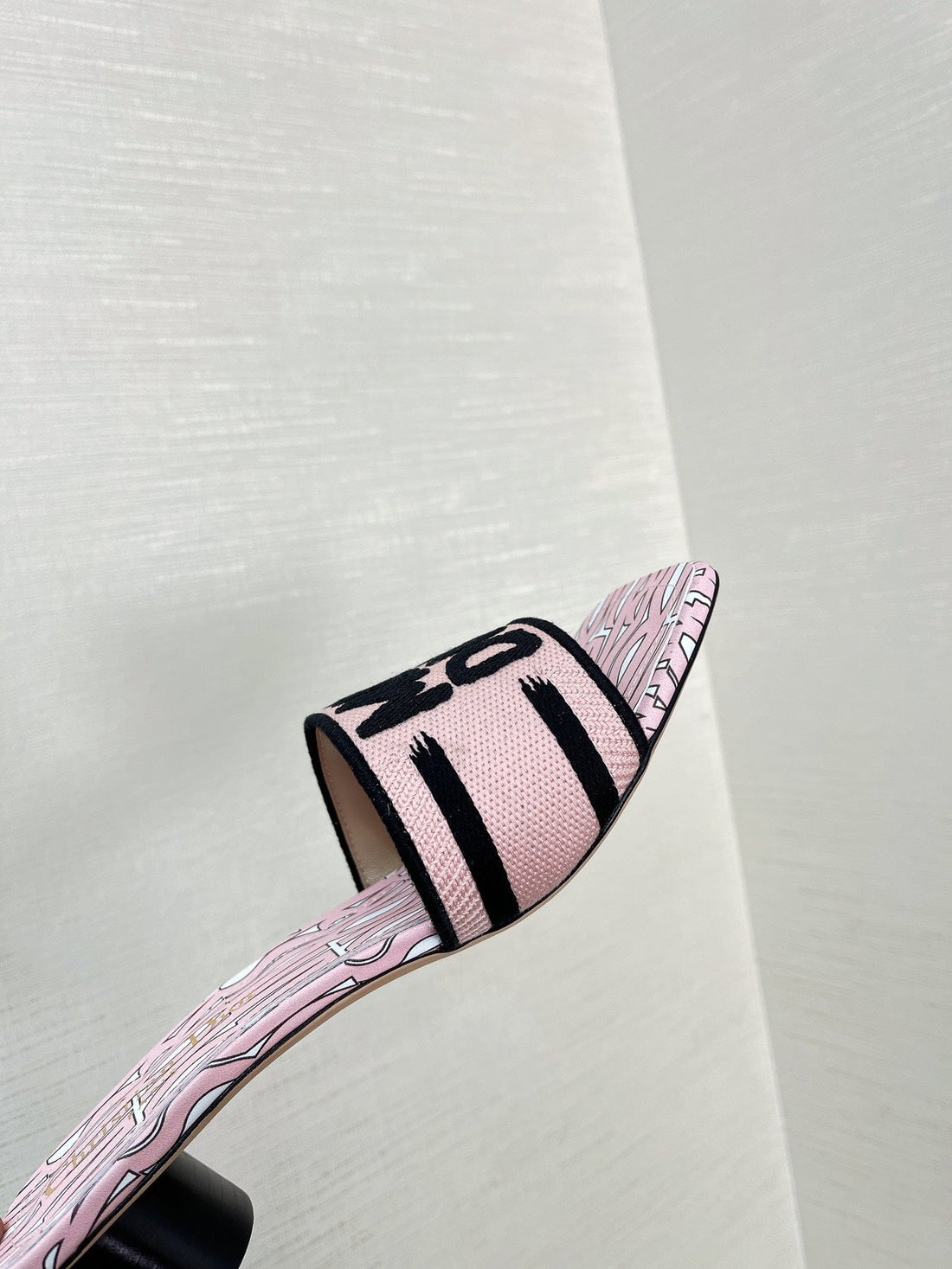 Dway Heeled Slide 35 Embroidered Cotton Pink Miss CD Alllover Motif