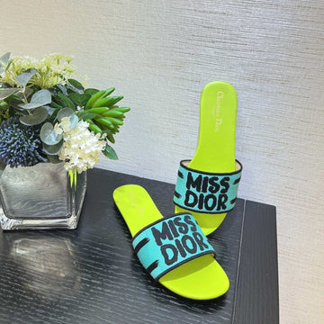 Dway Slide Embroidered Blue Lime Cotton