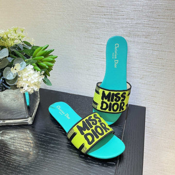 Dway Slide Embroidered Lime Blue Cotton