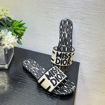 Dway Slide Embroidered Cotton Black Miss CD Alllover Motif
