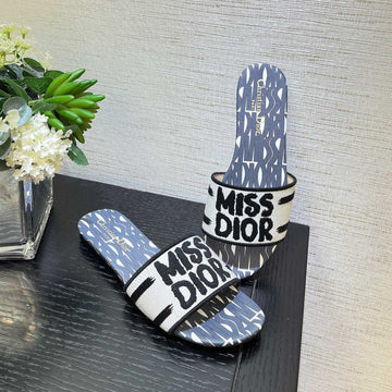 Dway Slide Embroidered Cotton Grey Miss CD Alllover Motif