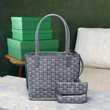 Anjou Mini Bag 20 In Grey Goyardine Canvas And Calfskin