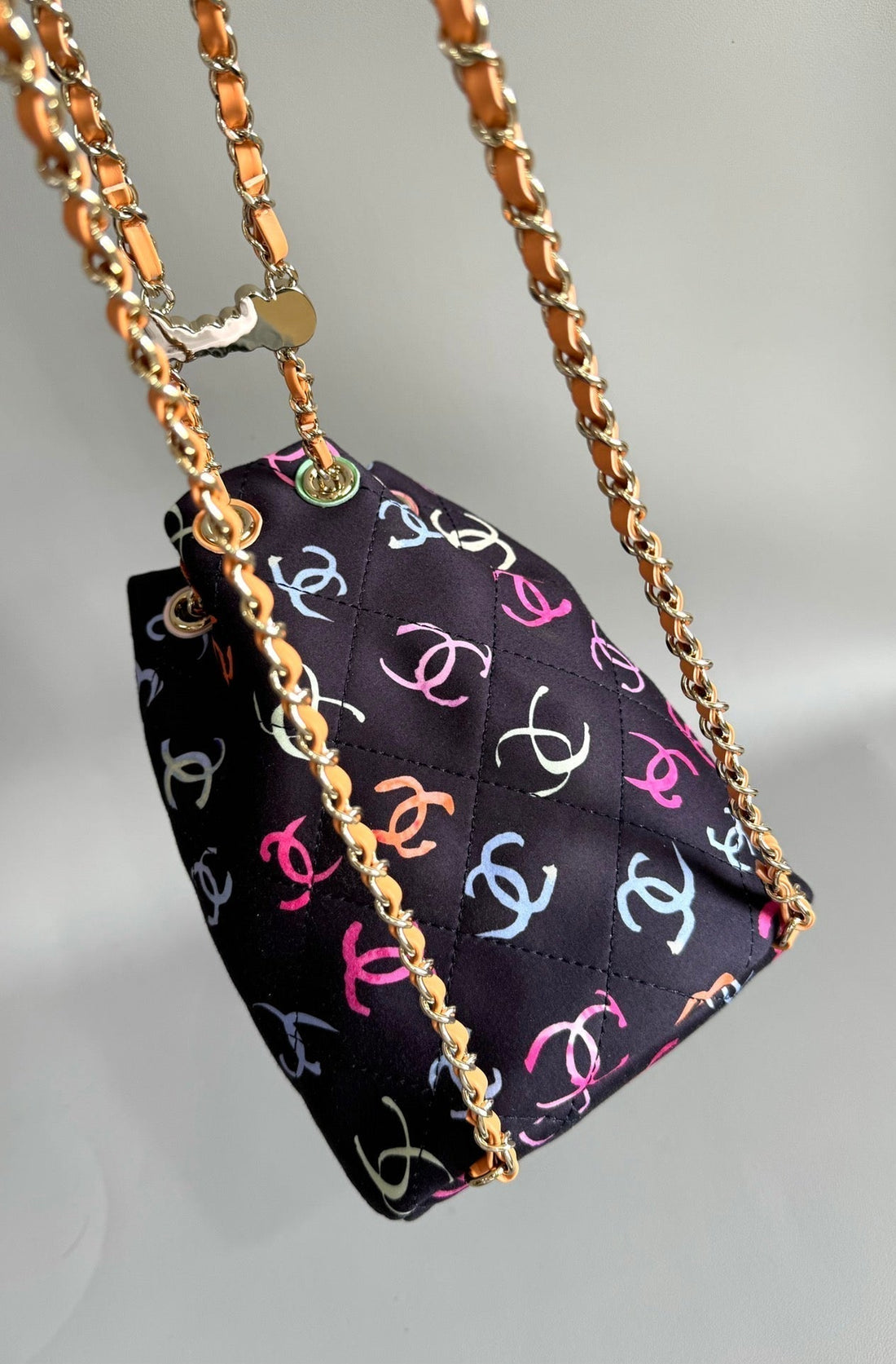 CC Backpack 22CM Black & Many Other Colors Printed Fabric Gold Hardware
