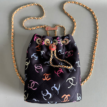 CC Backpack 22CM Black & Many Other Colors Printed Fabric Gold Hardware