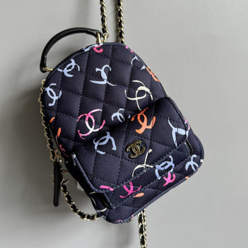 CC Backpack 18CM Black & Many Other Colors Printed Fabric Gold Hardware