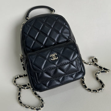 CC Mini 18 Backpack Black Lambskin Light Gold Hardware