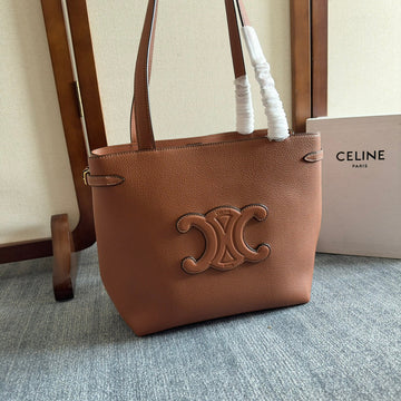 Small Cabas Anaïs Cuir Triomphe 28 In Bronze Orange Grained Calfskin