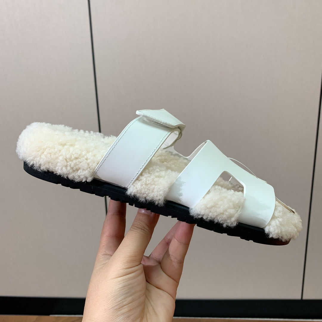 Hm Chypre Sandal White Mix Light Beige Wool And Cowhide Lining 984210