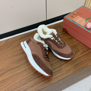 Lp Week-End Walk Sneakers In Tawny Mix Earth Brown Denim With Wool Fleece Lining 984280