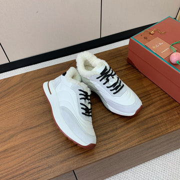 Lp Week-End Walk Sneakers In White Grey Mix Black Denim With Wool Fleece Lining 984282
