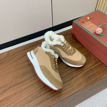 Lp Week-End Walk Sneakers In Dark Beige Mix Camel Denim With Wool Fleece Lining 984283