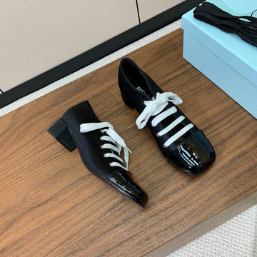 Prada 25S Mary Jane Shoes 55MM Black Satin Patent Leather