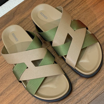 Hm Kazimir Sandal Green Mix Etoupe Canvas Calfskin 293993