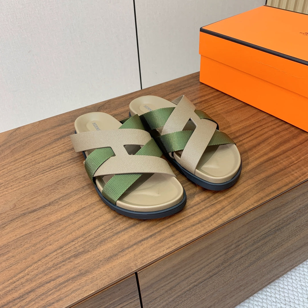 Hm Kazimir Sandal Green Mix Etoupe Canvas Calfskin 293993