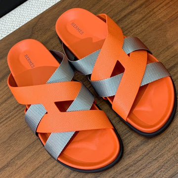 Hm Kazimir Sandal Orange Mix Gray Canvas Calfskin 293995
