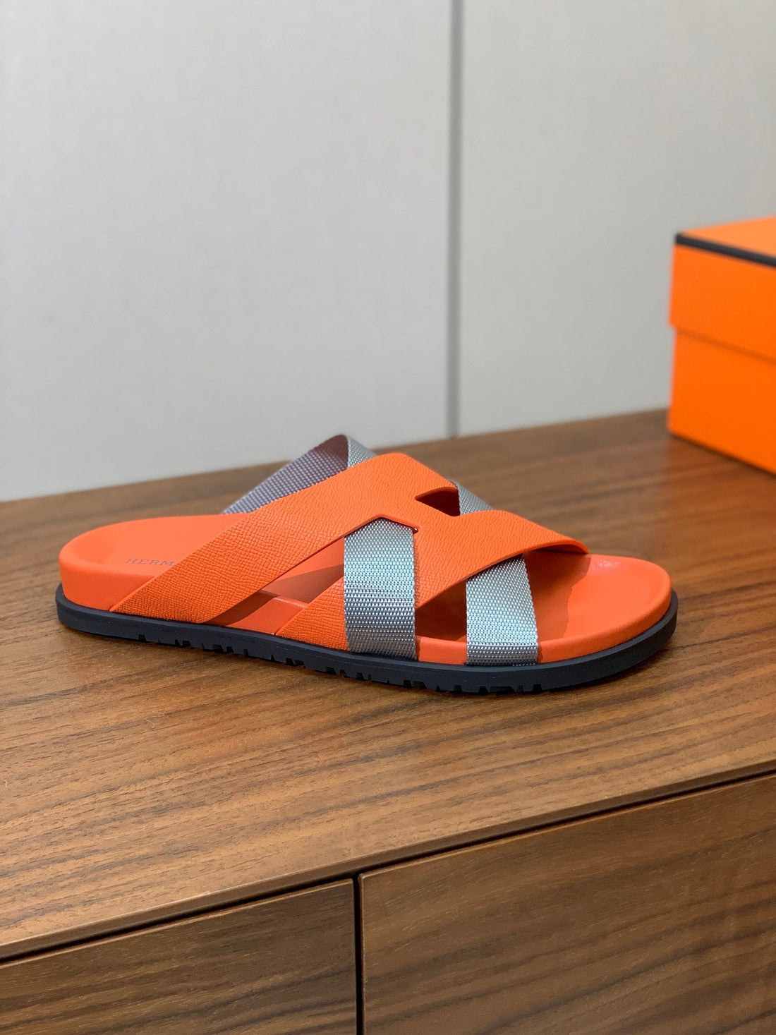 Hm Kazimir Sandal Orange Mix Gray Canvas Calfskin 293995