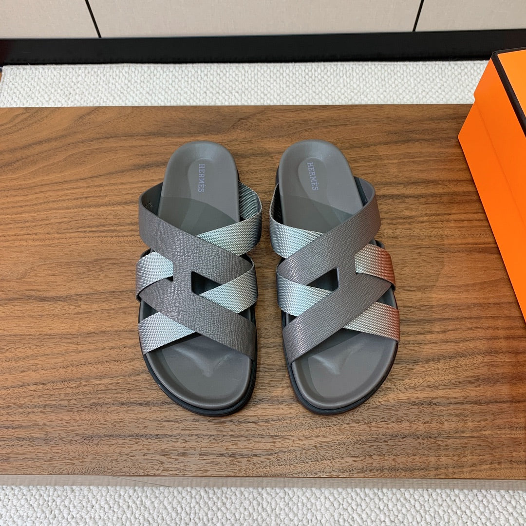 Hm Kazimir Sandal Gray Canvas Calfskin 293997