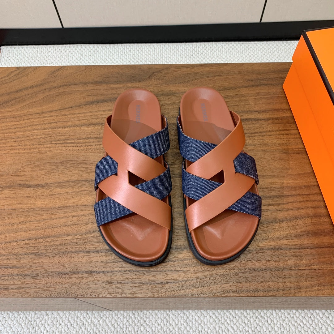Hm Kazimir Sandal Denim Brown Calfskin 294001
